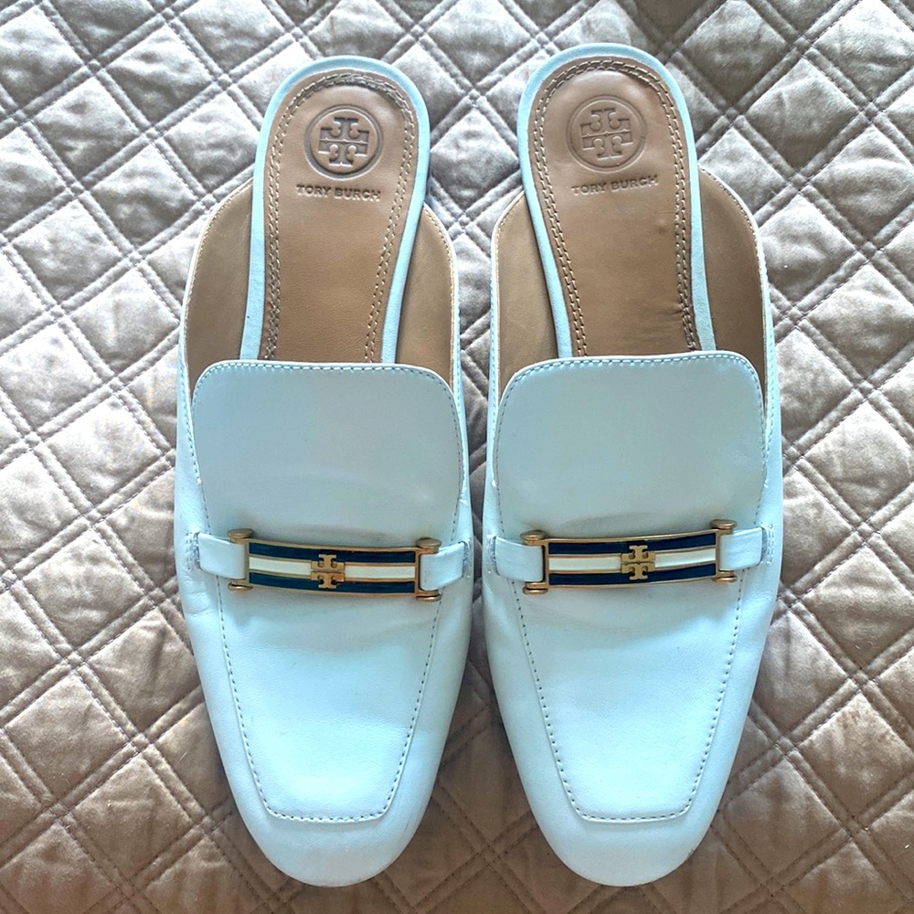 Tory Burch Size 9 White Mules Leather Buckle